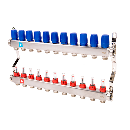 Коллектор 1" х 3/4"ЕК на11 выходов с расходомерами MVI MS.511.06