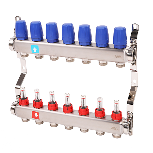 Коллектор 1" х 3/4"ЕК на 7 выходов с расходомерами MVI MS.507.06